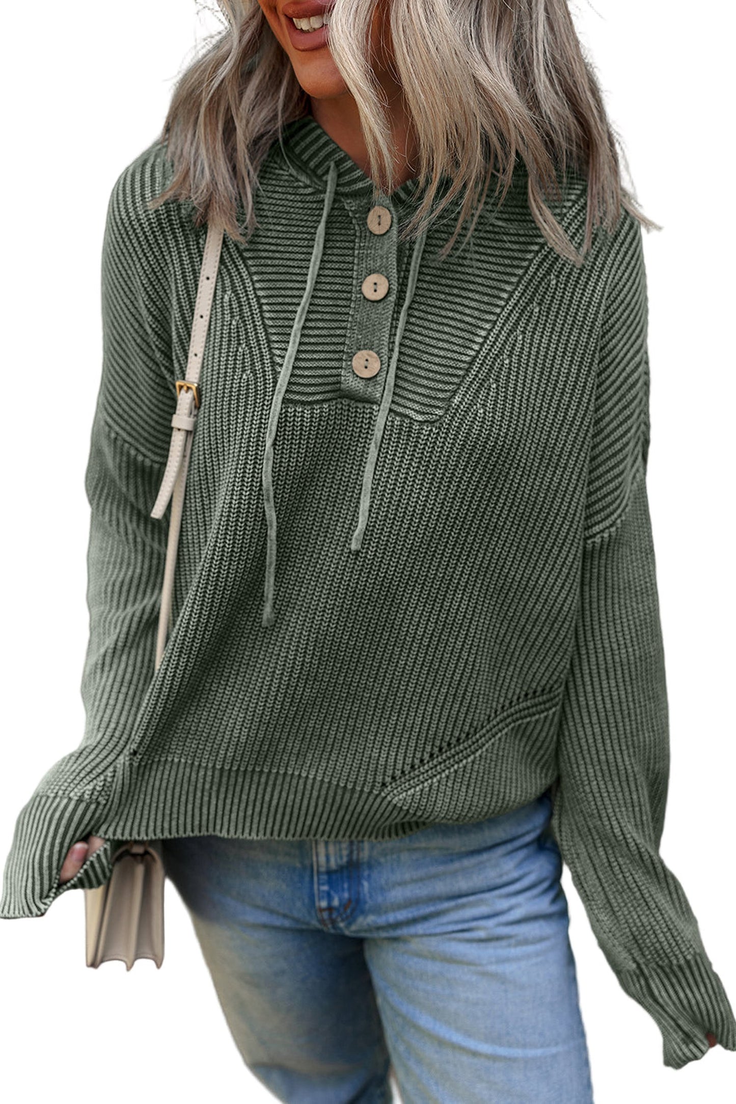Mist Green Ribbed Hooded Sweater