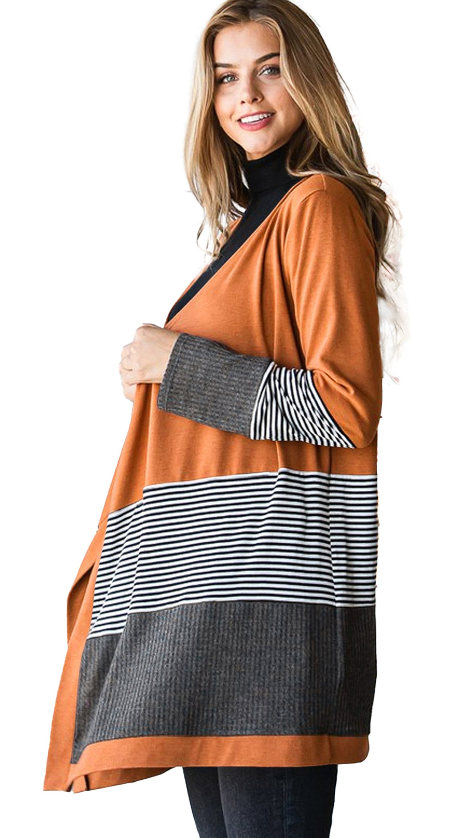 Orange Colorblock Cardigan For Chic Style