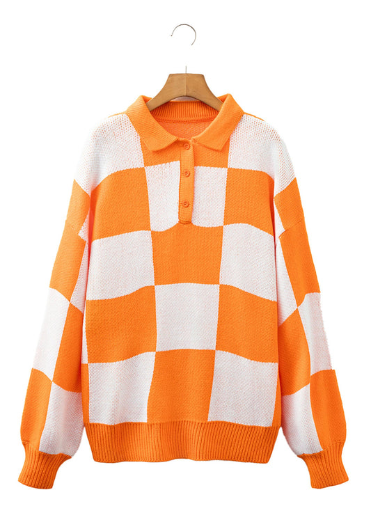 Grapefruit Orange Checkered Sweater