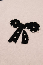 Pearl Embellished Bow Sweater For Chic Style