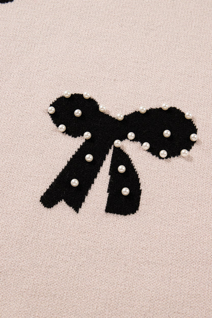 Pearl Embellished Bow Sweater For Chic Style