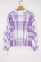 Lilac Plaid Sweater For Trendy Fashion