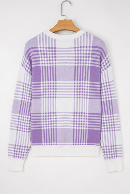 Lilac Plaid Sweater For Trendy Fashion
