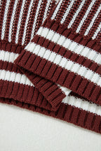 Brown Striped Patchwork Sweater For Trendy Look