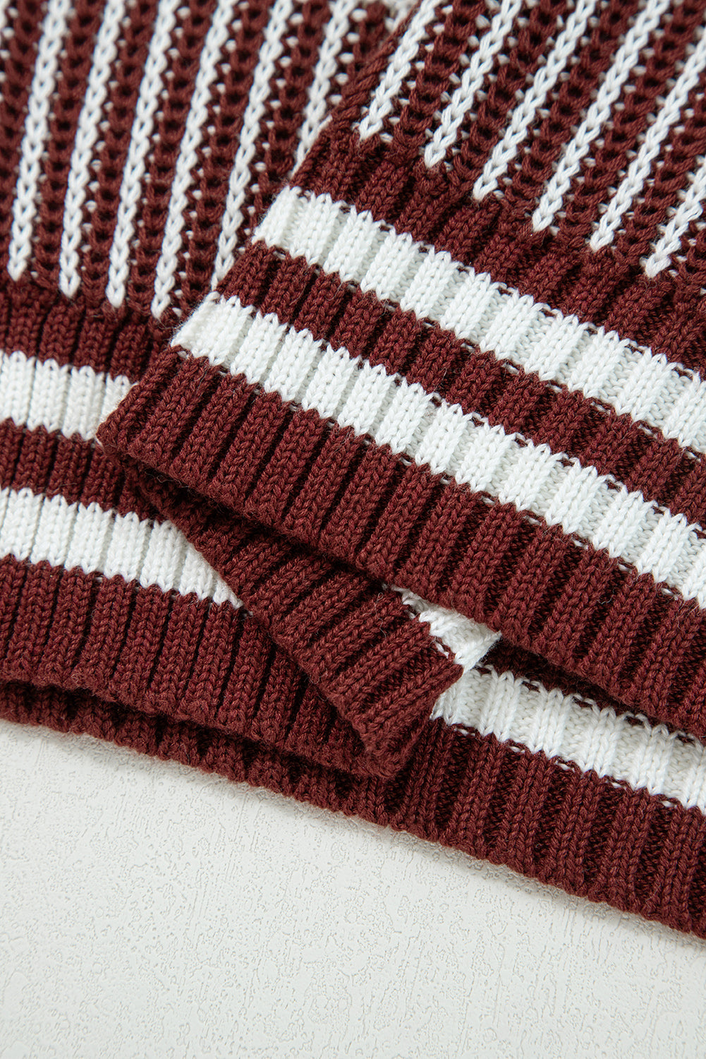 Brown Striped Patchwork Sweater For Trendy Look