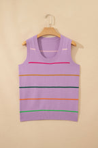 White Stripe Round Neck Knitted Sweater Tank