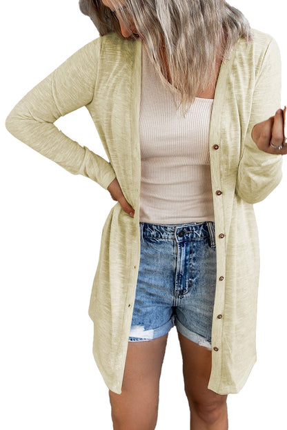 Beige Open-Front Cardigan For Trendy Looks