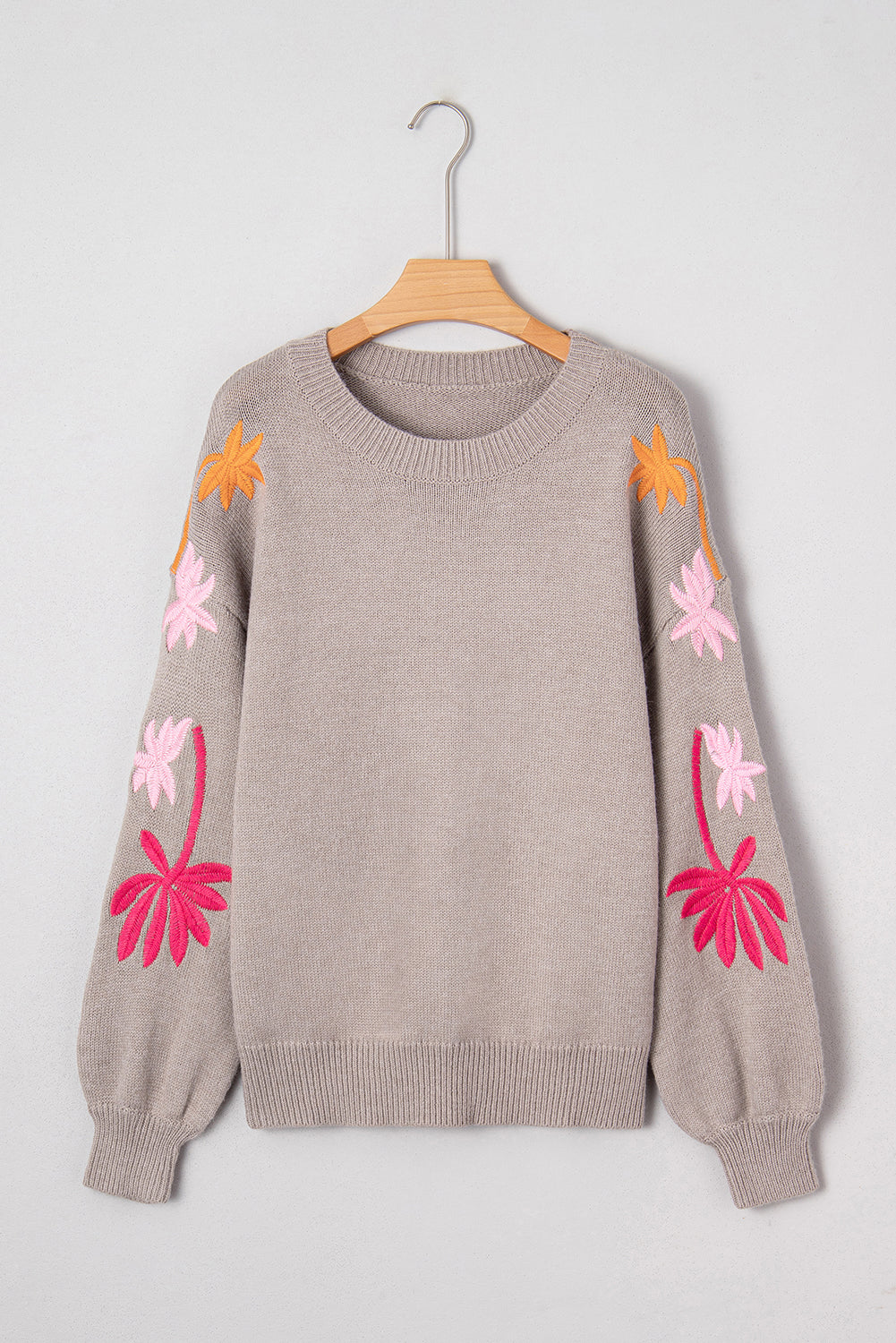 Beige Embroidered Floral Sweater