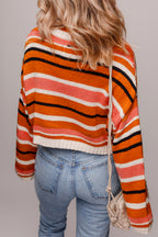 Orange Stripe Cropped Sweater For Trendy Style