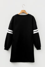 Red Varsity Sweatshirt Dress Cozy Pocketed Mini