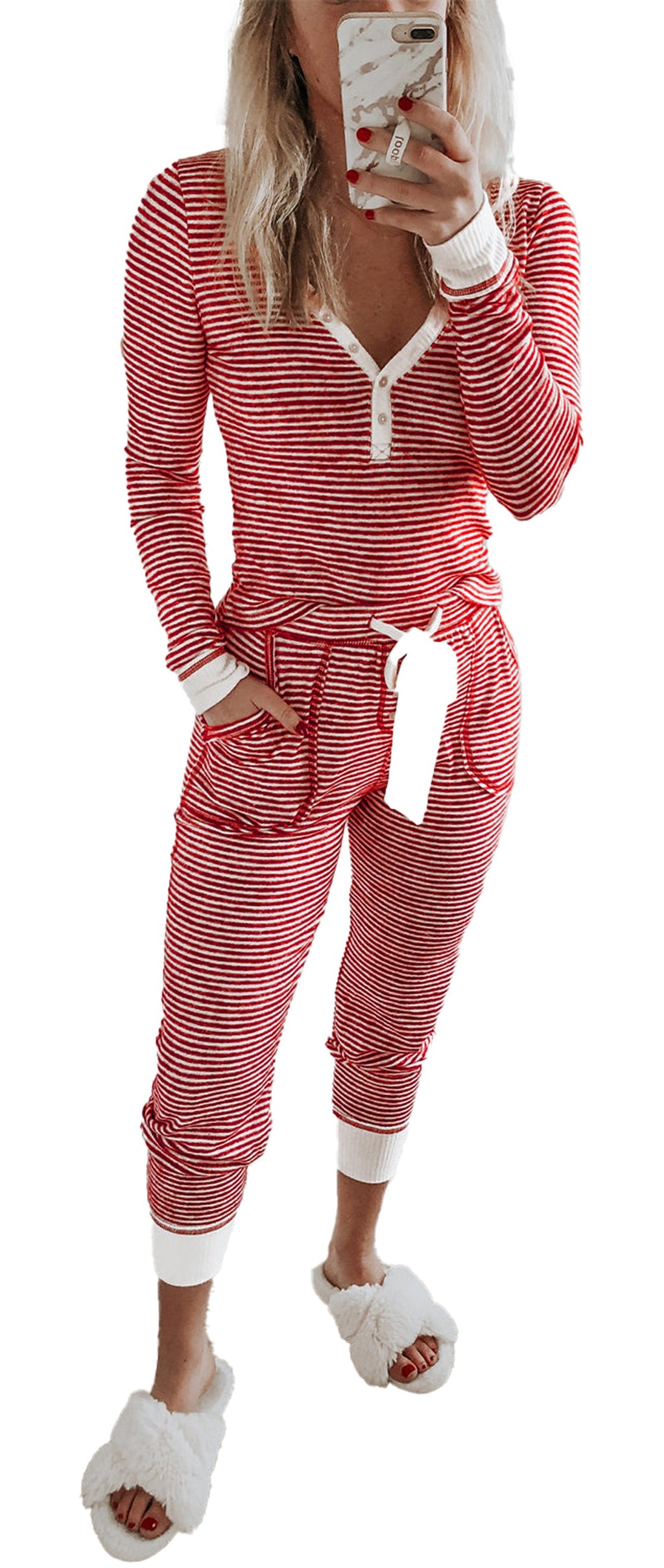 Red Stripe Lounge Set For Women