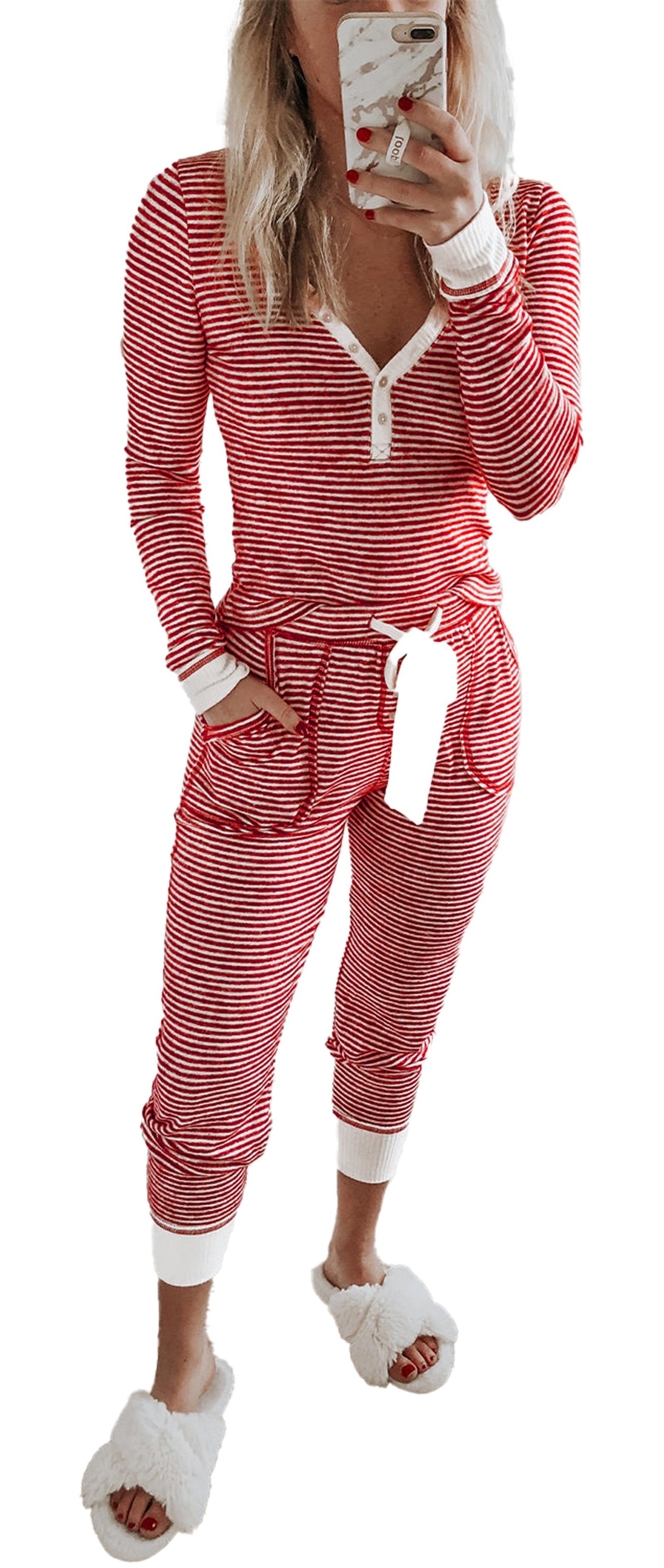 Red Stripe Lounge Set For Women