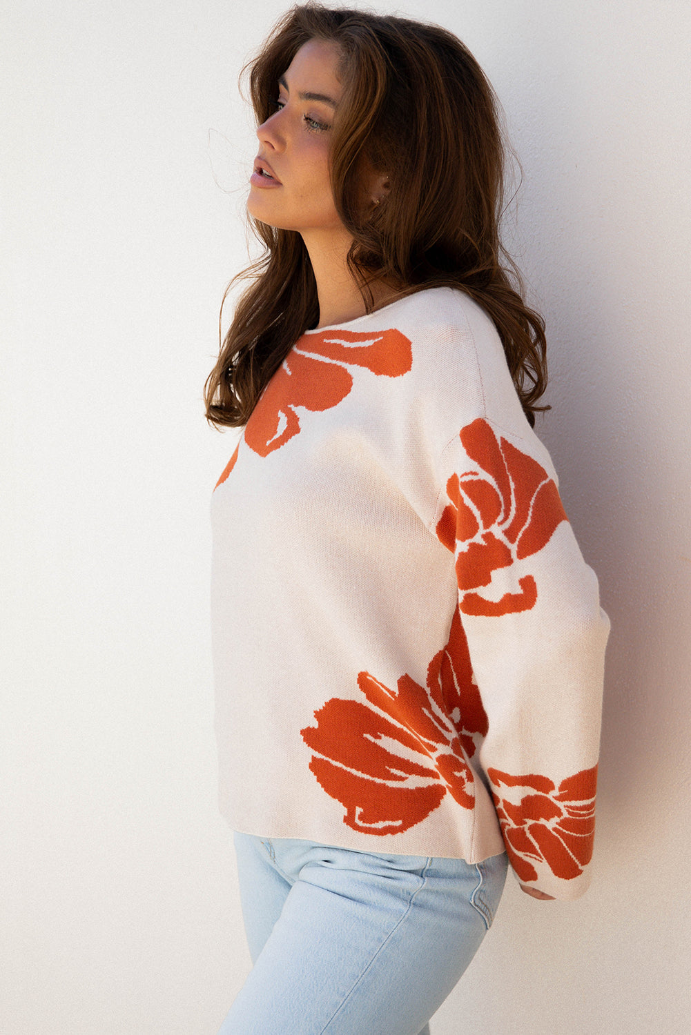 Green Flower Pattern Sweater For Women