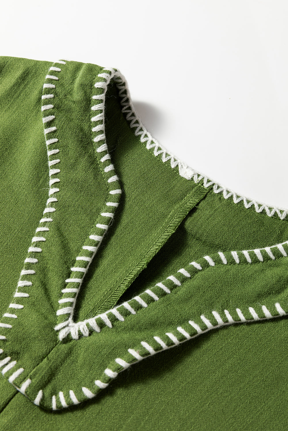 Jungle Green Mini Dress, Flowy Tiered V-Neck