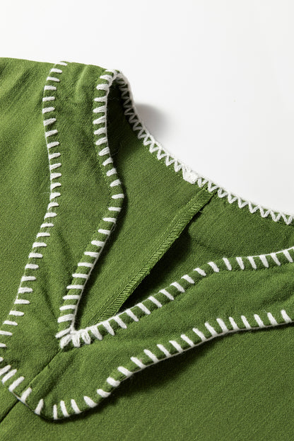 Jungle Green Mini Dress, Flowy Tiered V-Neck