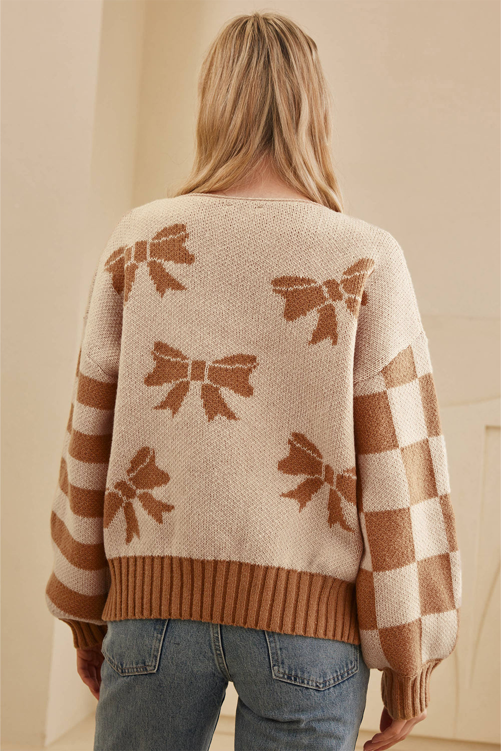 Yellow Ribbon Bow Print Sweater