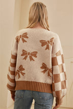 Yellow Ribbon Bow Print Sweater