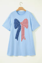 Beau Blue Patriotic Big Bow Stitched T Shift Mini Dress