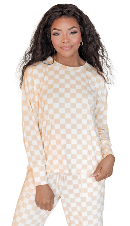 Beige Checkered Lounge Set For Cozy Comfort