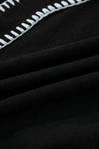 Black Contrast Stitch Mini Dress Tiered V-Neck