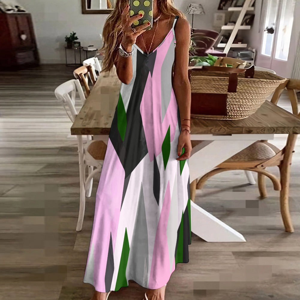 Sling Ankle Long Women'S Dress Geometric Pattern