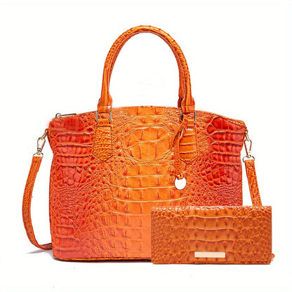 Crocodile Embossed Womens Handbag Chic Satchel