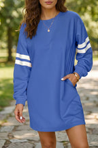 Red Varsity Sweatshirt Dress Cozy Pocketed Mini
