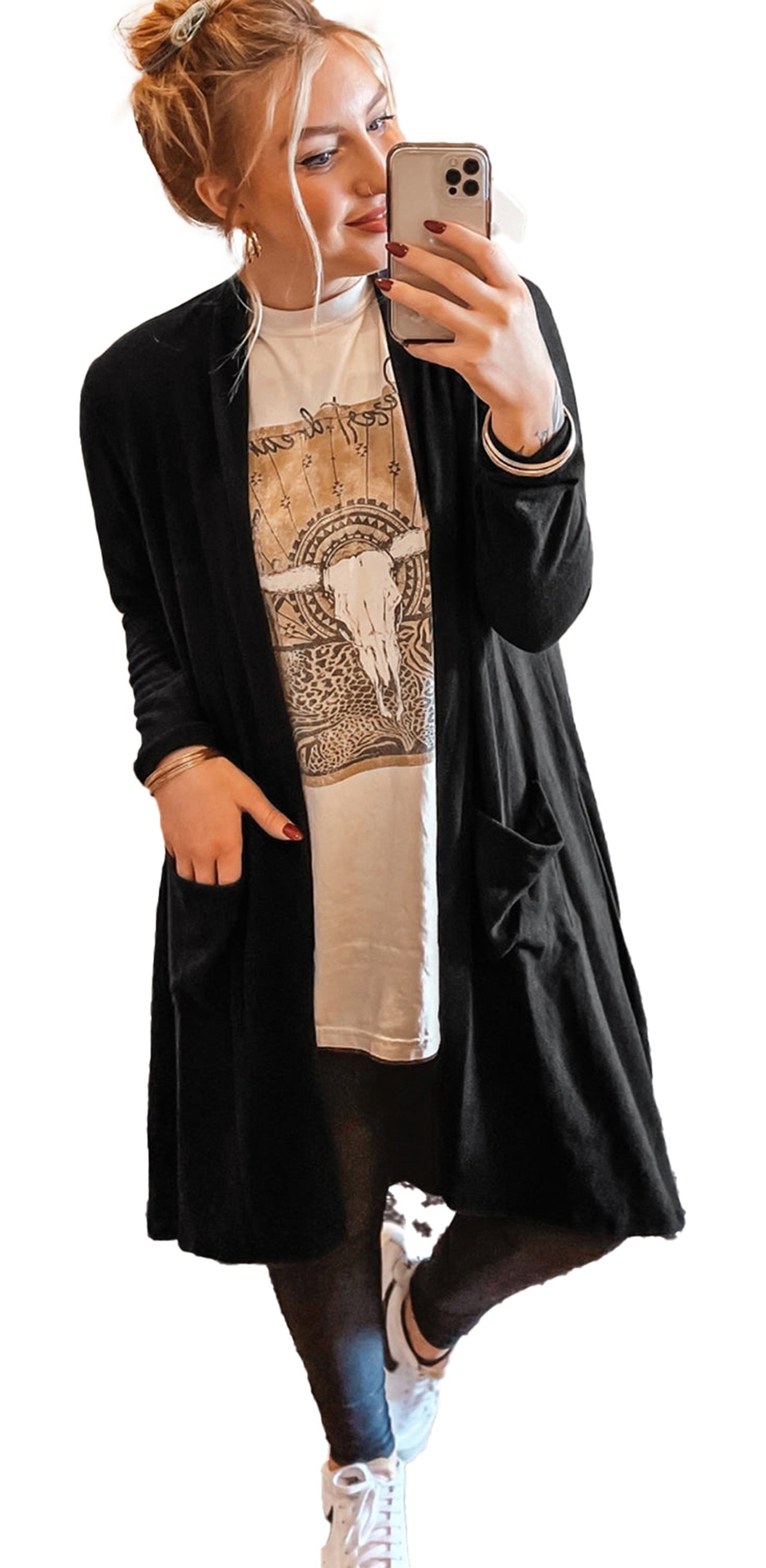 Black Open Front Cardigan Women