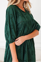 Embroidered Eyelet Mini Dress, Puff Sleeve