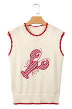 Beige Plaid Crawfish Crew Neck Knit Sweater Vest