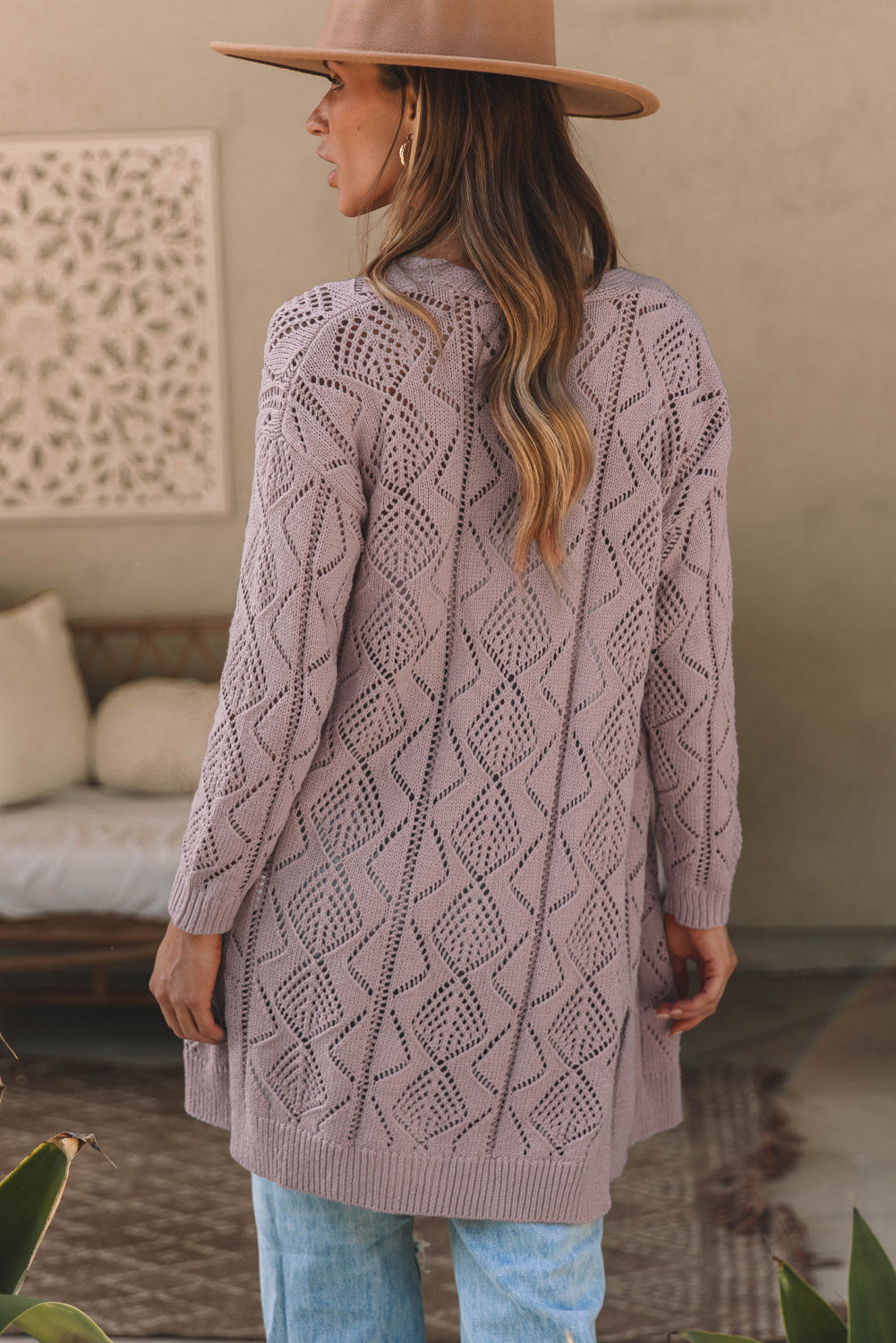 Purple Knit Openwork Cardigan For Stylish Layers