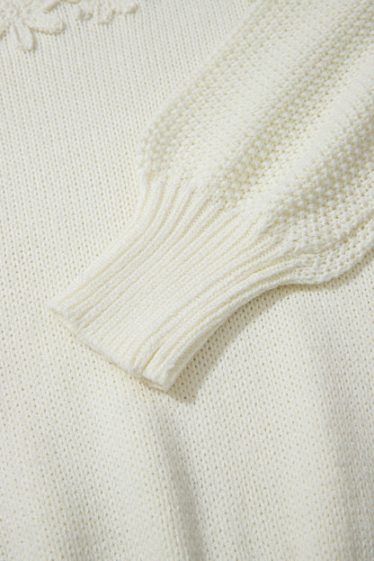 White Flower Detail Sweater For Trendy Style