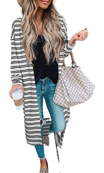 Black Stripe Duster Cardigan For Trendy Looks