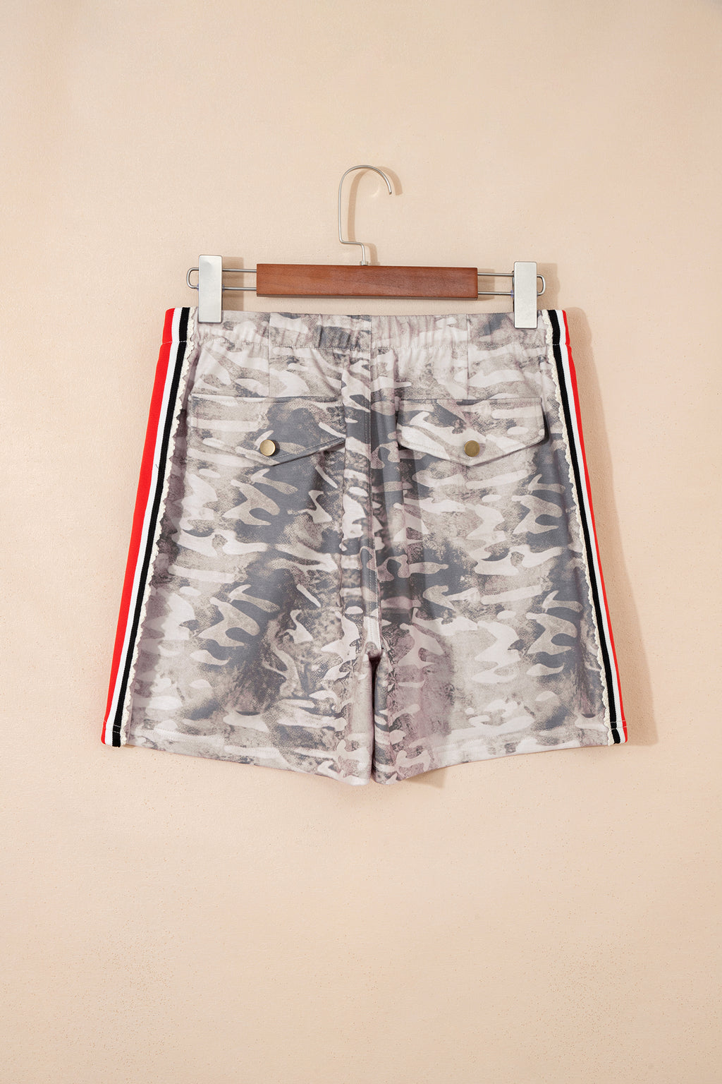 Khaki Varsity Striped Accent Camo Shorts