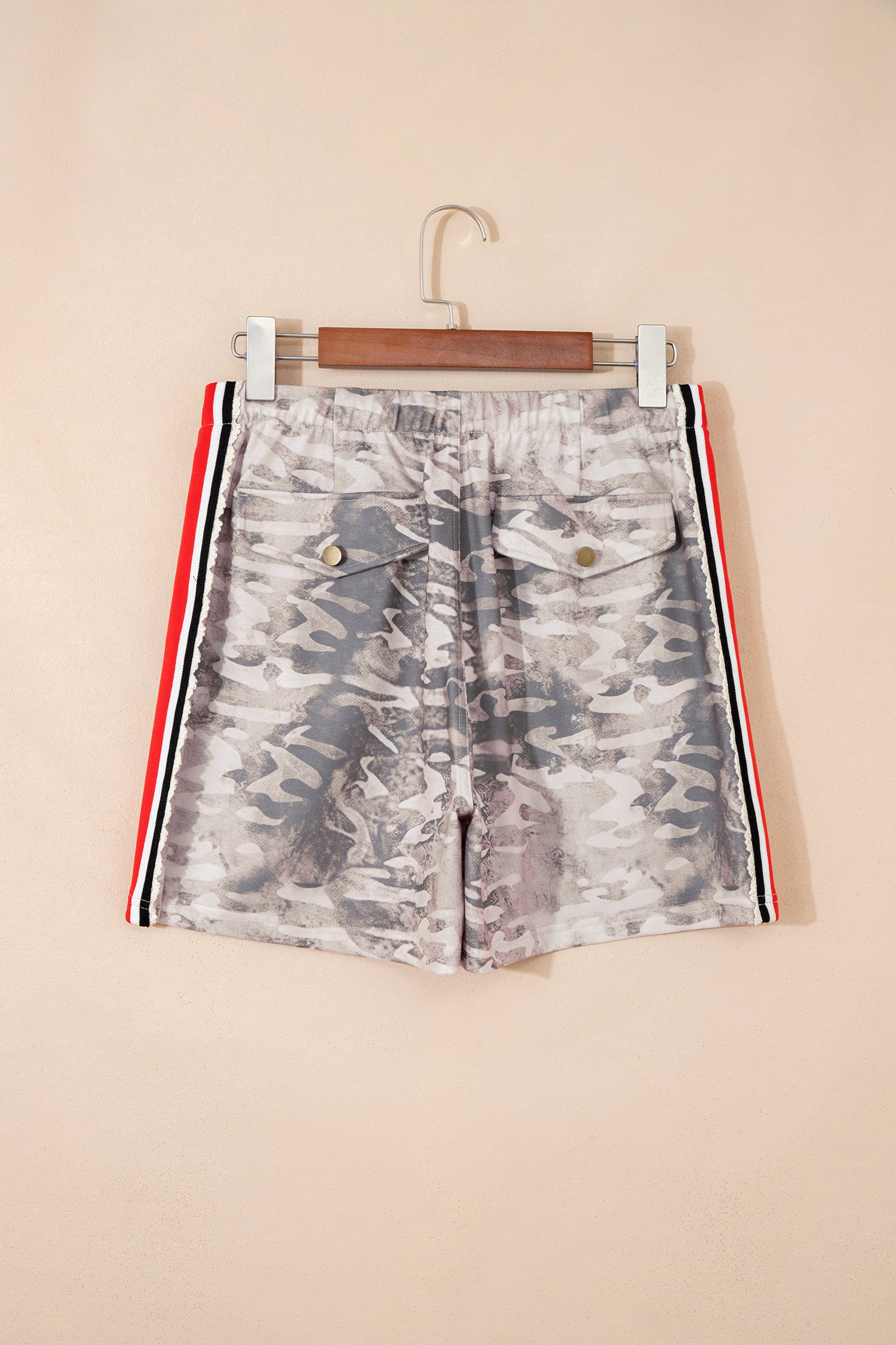 Khaki Varsity Striped Accent Camo Shorts