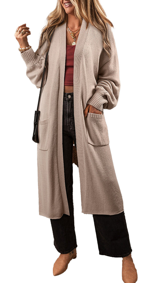 Beige Open Front Knitted Cardigan