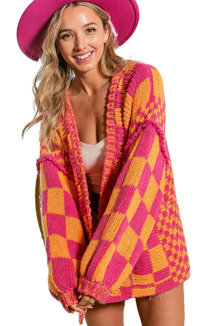 Multicolor Checkered Knit Cardigan