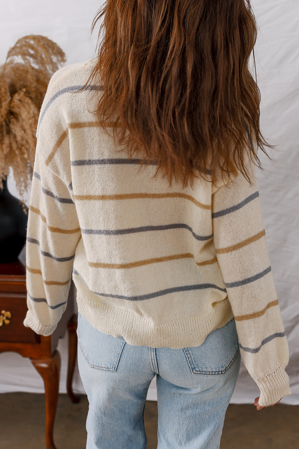 Brown Stripe Drop Shoulder Sweater