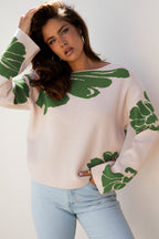 Green Flower Pattern Sweater For Women