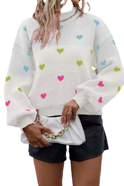 Multicolor Heart Pattern Sweater
