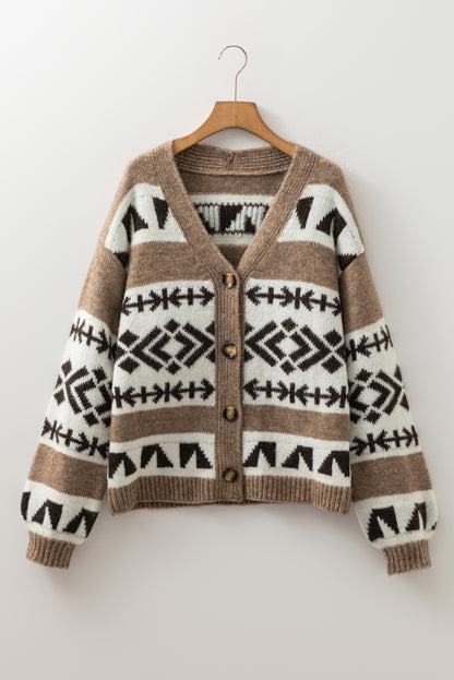 Ethnic Geometric Cardigan Sweater