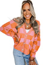 Orange Checkered Cardigan For Trendy Style