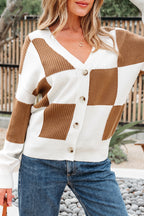 Khaki Checkered Cardigan For Trendy Style