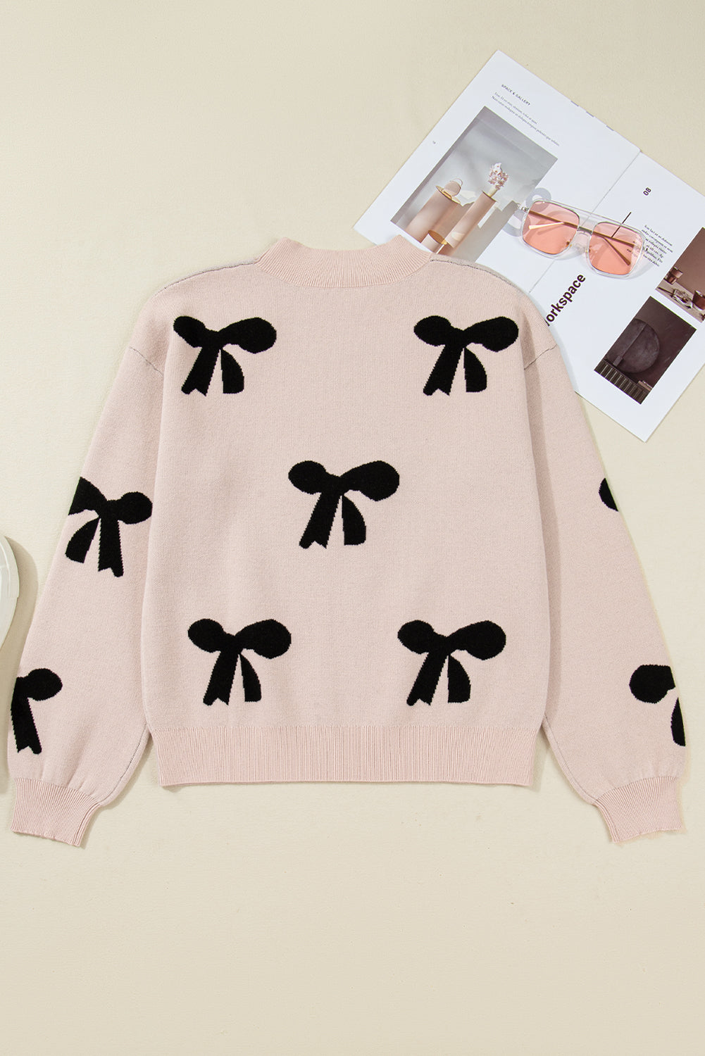 Pearl Embellished Bow Sweater For Chic Style