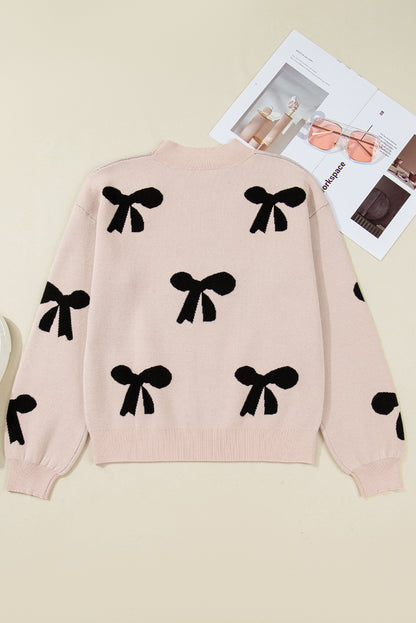Pearl Embellished Bow Sweater For Chic Style
