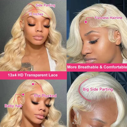 613 body wave HD lace wig with side parting, pre-plucked hairline, and baby hair for a natural look
