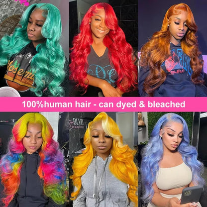 613 body wave HD lace wig in various colors showcasing 100% human hair for dyeing and bleaching
