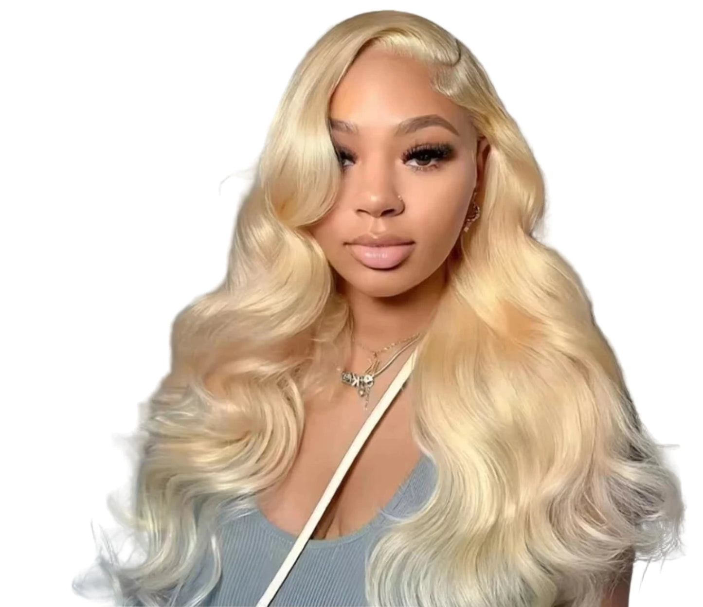 613 body wave HD lace wig in blonde with soft waves and a natural look