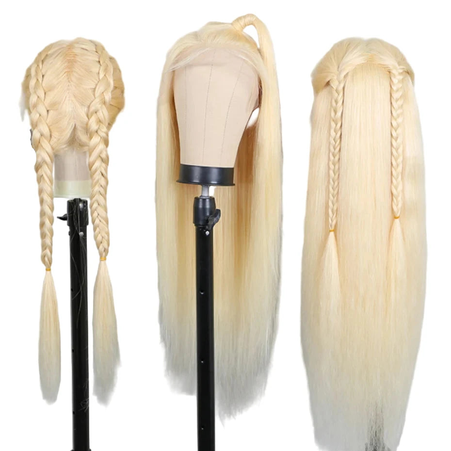 613 honey blonde lace front wig with braids and long straight hair for stylish looks