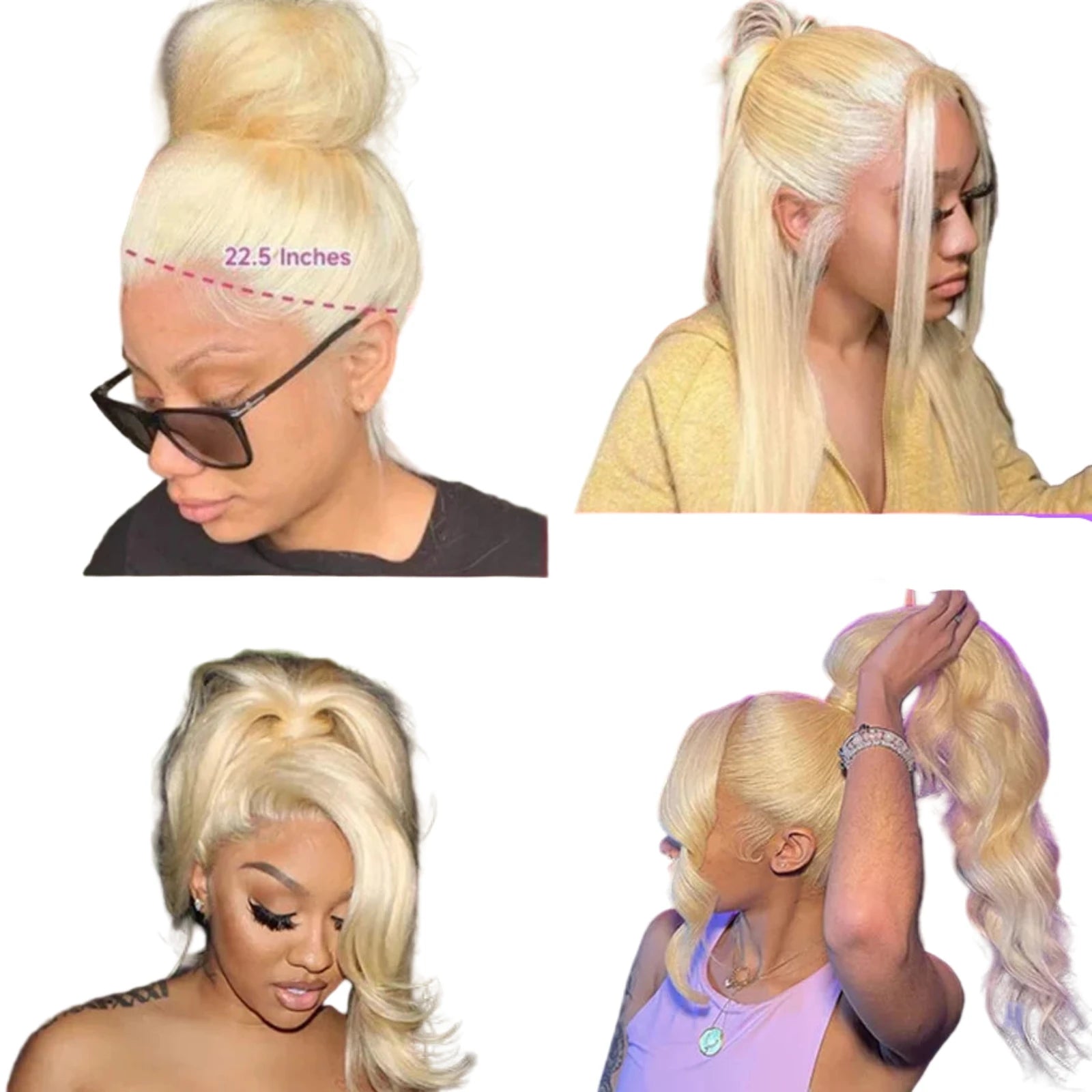 613 honey blonde lace front wig styled in multiple ways with various lengths and looks